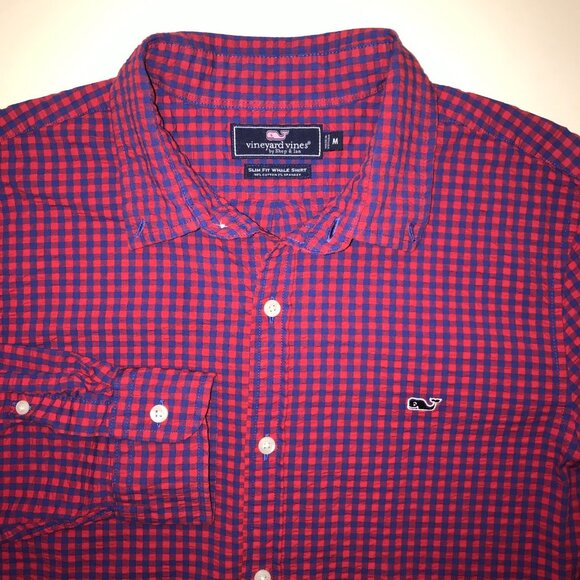 Men's Vineyard Vines Slim Fit Seersucker Gingham Long Sleeve Button Shirt-Size M - Picture 1 of 12